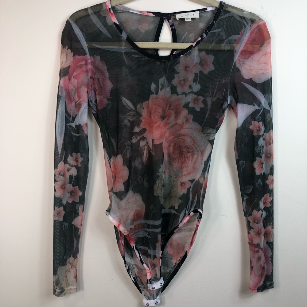Long sleeve sheer mesh Bodysuit floral   size S
